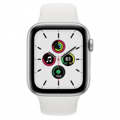 Apple Watch SE GPS + Cellular 44mm Silver Aluminum Case with White Sport B. (MYEM2/MYEV2)